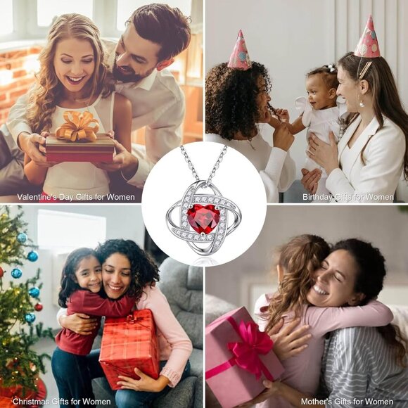 Women's Gemstone Sterling Natural Silver Love Knot Birthstone Necklace - Picture 5 of 7